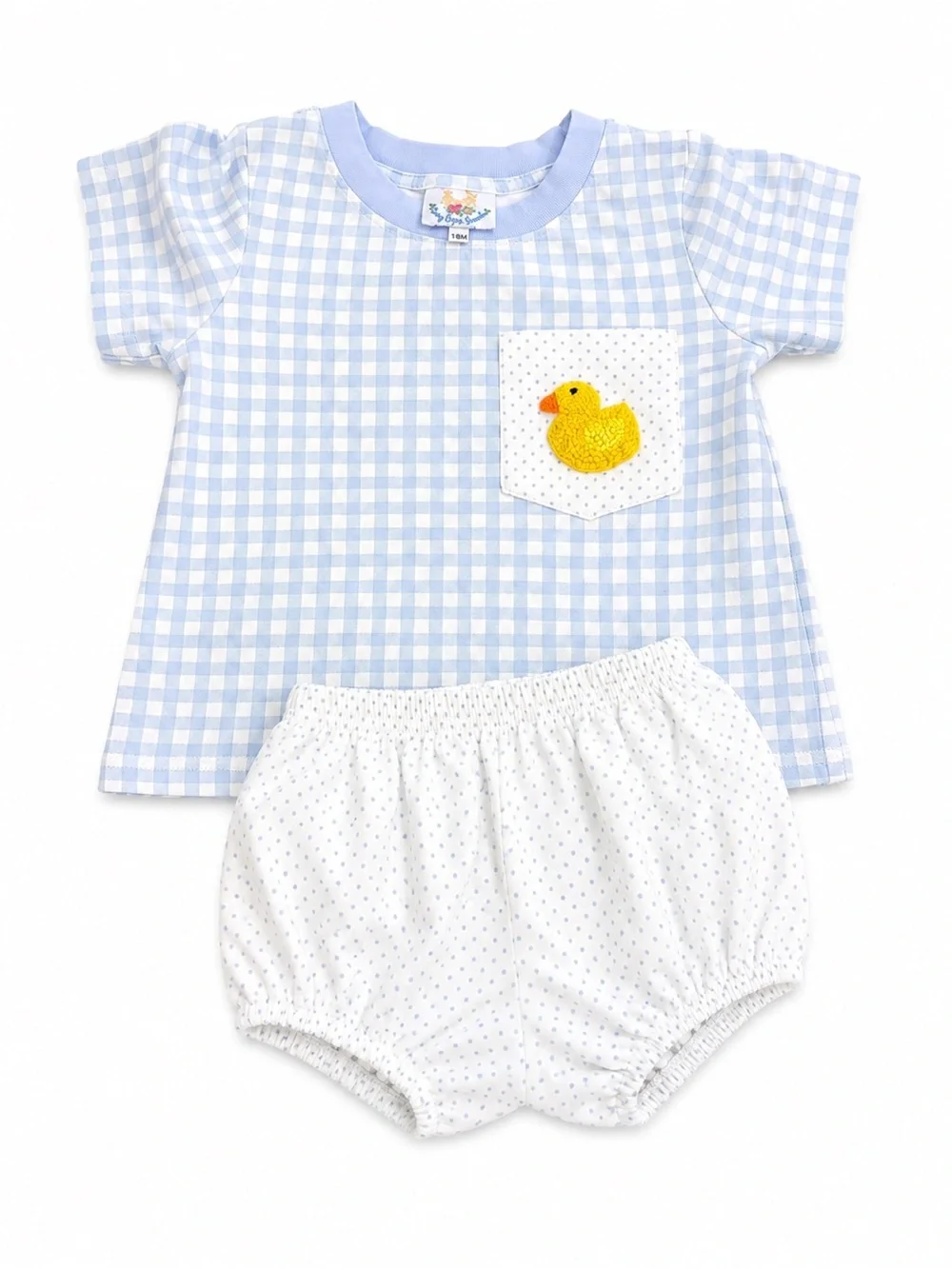 Light Blue Gingham Duck Pocket Top & White Bloomer Set - Kids